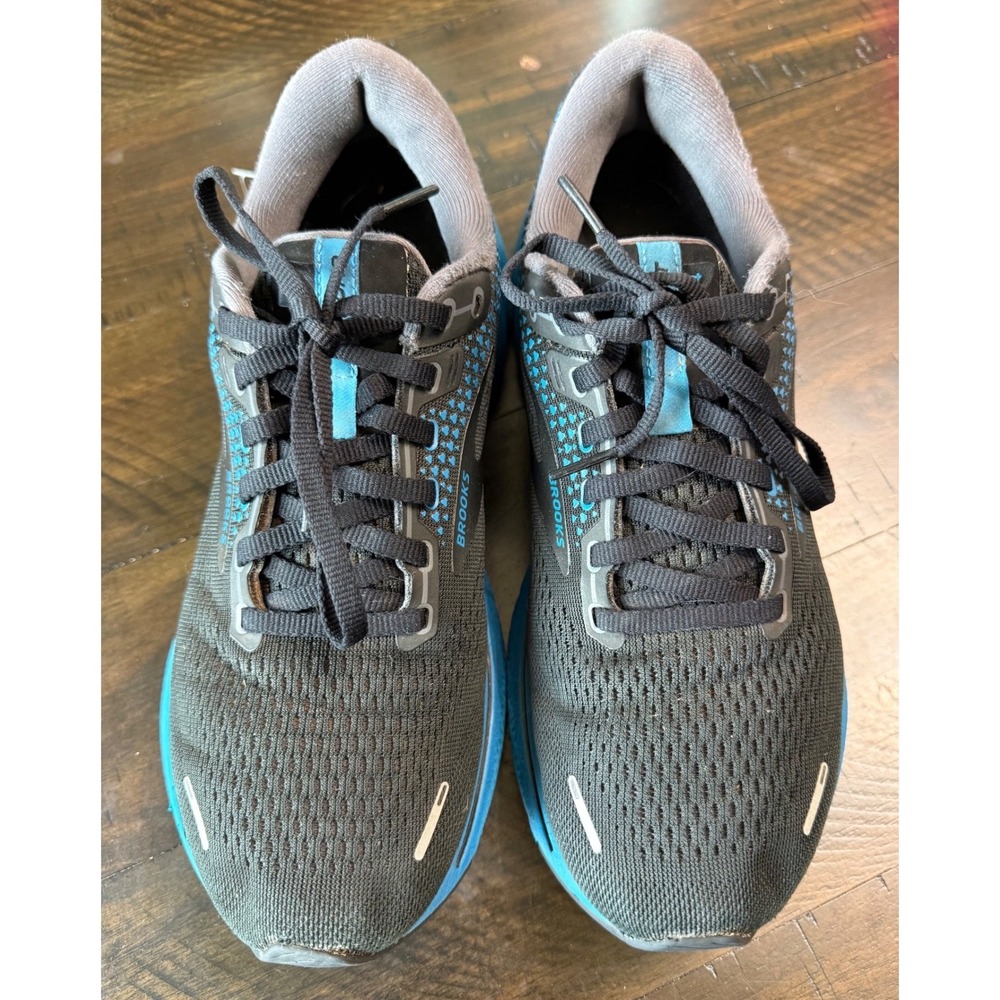 Brooks Men Sz 8 Ghost 14 Black Blue Running Tennis Shoes Workout Fitness Gym